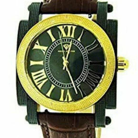 Aqua Master Black Face 20 Diamonds Yellow Gold & Black Case Watch - Picture 1 of 2